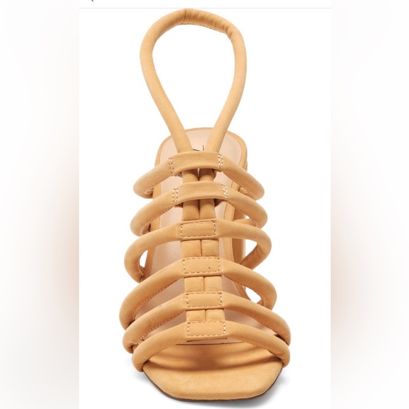 Free People women’s Colette sandal in Hot Orange solid color open toe high heel - Picture 2 of 3